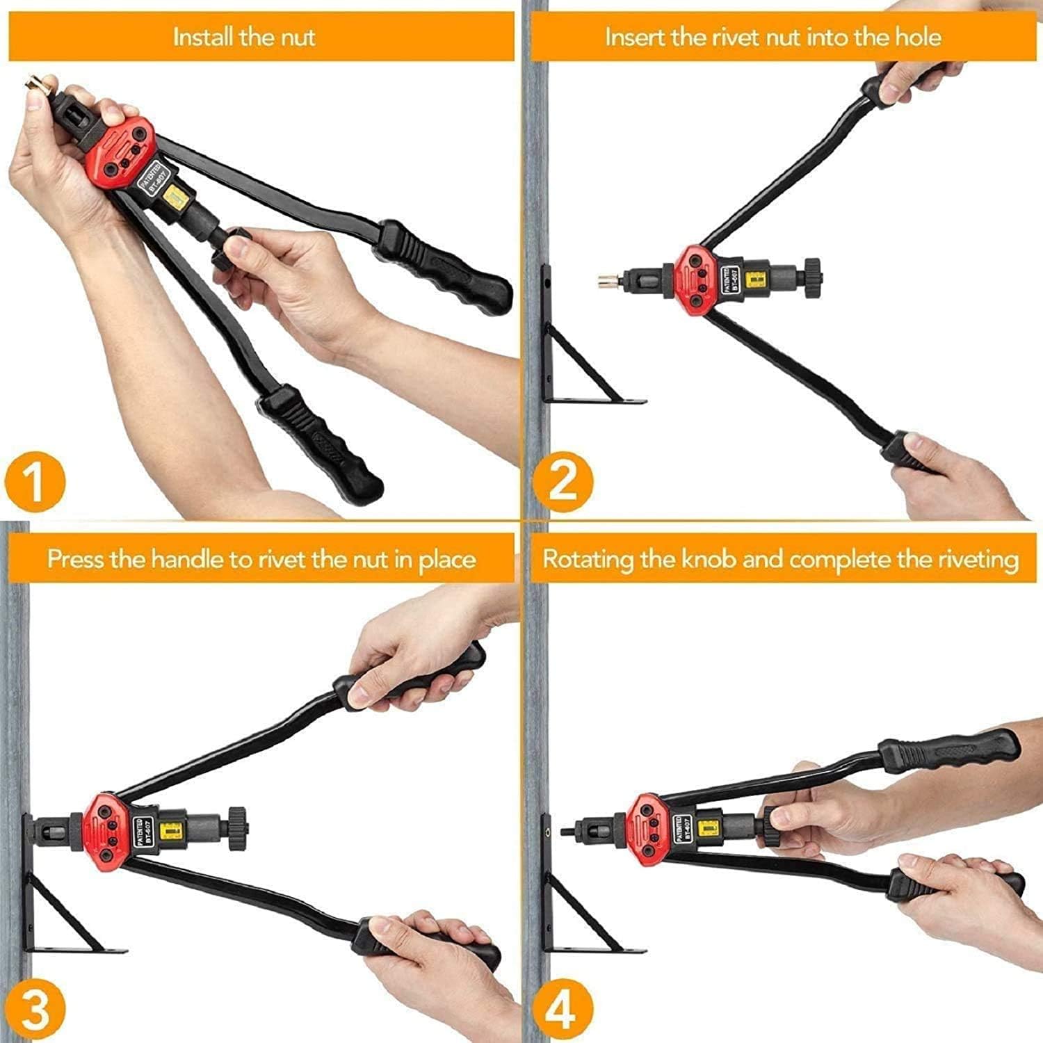 AIUITIO 16”Hand Rivet Nut Tool, Professional Rivet Nut Setter Kit with 15PCS Metric & Inch Mandrels,150PCS Rivet Nuts Pack of 2