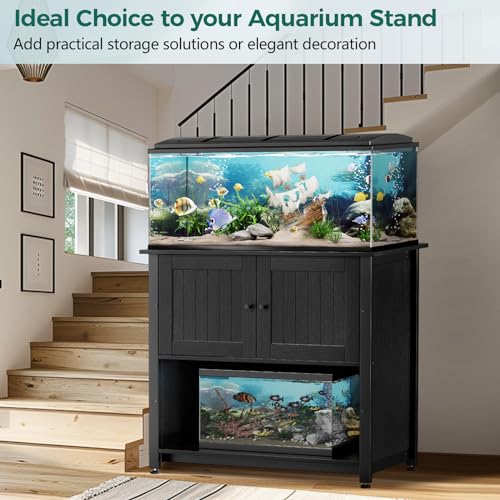 40-50 Gallon Fish Tank Stand with Cabinet, Metal Aquarium Stand for Accessories Storage, Reptile Tank Turtle Terrariums Table Bearable 1000LBS, Accommodates 2 Aquariums