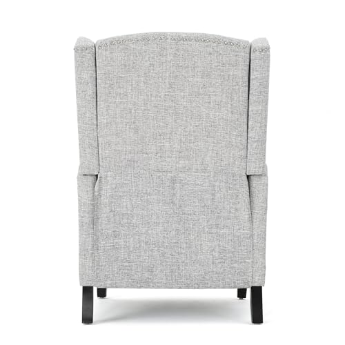 LUMISOL Upholstered Wingback Recliner Chair, Manual Push Back Recliner with Curved Arms, Single Reclining Sofa Chair with Wood Legs and Nailhead Trim for Nursery, Bedroom, Living Room (Light Grey)