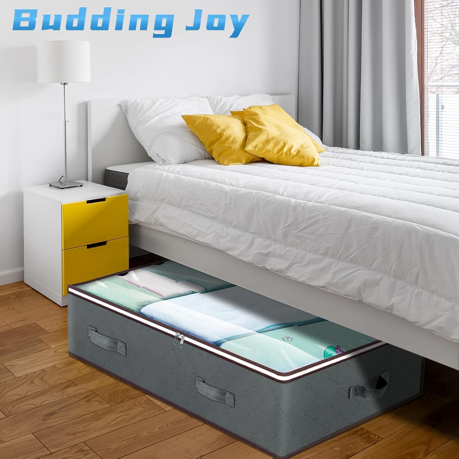 90L Under Bed Storage Containers, Closet Organizers and Storage Bins, Foldable Underbed Storage Bags for Blanket, Clothing, Comforter, Sweaters, Pillows, Linen Sheets, Wrapping Paper, Grey