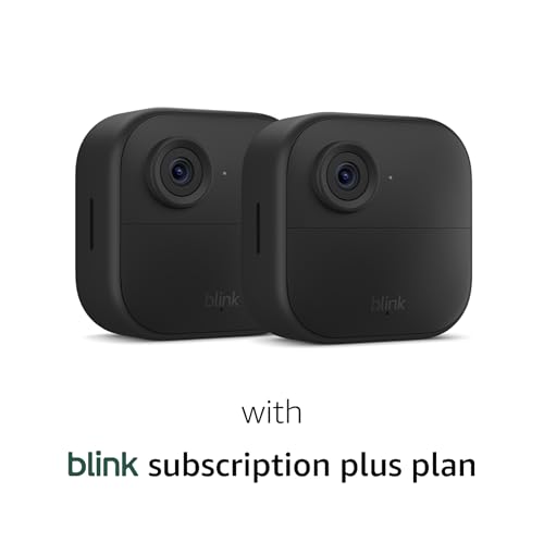 Blink Outdoor 4 (newest model), Wire-free smart security camera, two-year battery life, two-way audio, HD live view, enhanced motion detection, Works with Alexa – 5 camera system