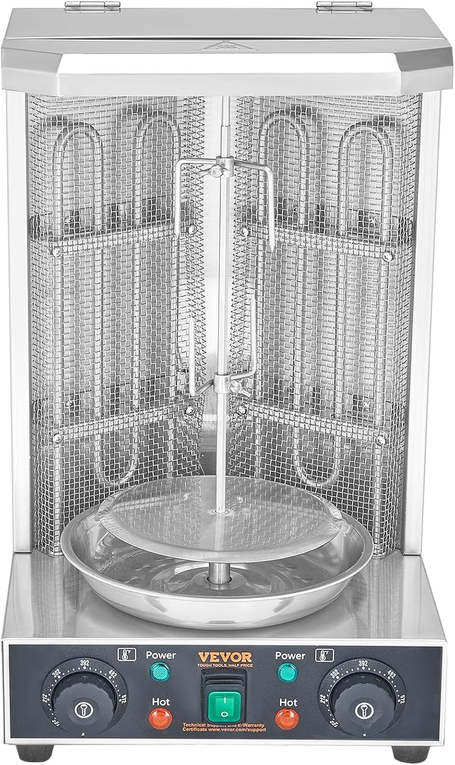 VEVOR Shawarma Grill Machine, 13 lbs Capacity, Chicken Shawarma Cooker Machine with 2 Burners, Electric Vertical Broiler Gyro Rotisserie Oven Doner Kebab Machine, for Home Restaurant Kitchen Parties