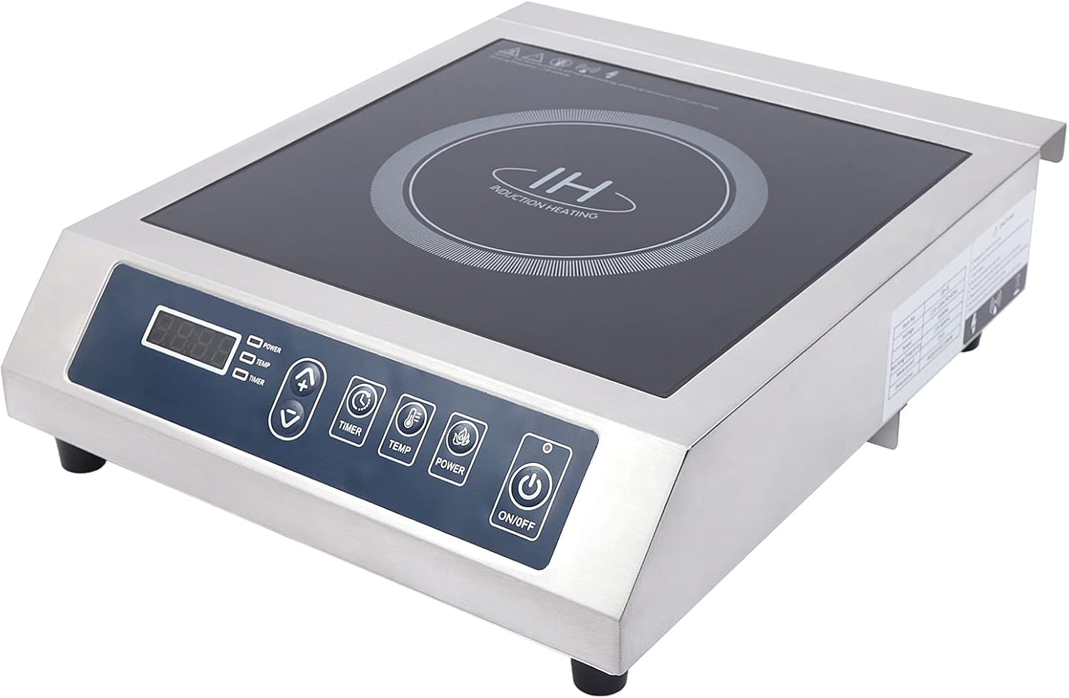 1800W Large Commercial Induction Cooktop, 110V High Power Stainless Steel Housing Professional Single Induction Cooker with 13 Temp Levels & LED Displays and Indicators for Pro Chef