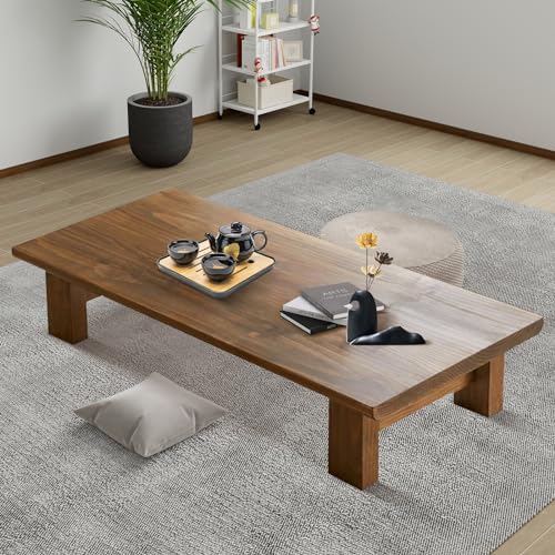 Japanese Floor Table Low Table for Sitting on The Floor，Japanese Dining Table Solid Wood Modern Coffee Table for Living Room,Dining Room,Tea,Tatami Altar Table (100cm)