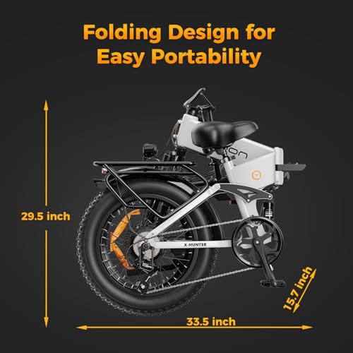 Jasion X-Hunter Electric Bike for Adults,1400W Peak Motor 30MPH Max Speed,624WH Removable Battery Full Suspension 20 * 4.0 Fat Tire Foldable Ebike, 7-Speed Bicycles,with Basket and Cable Lock
