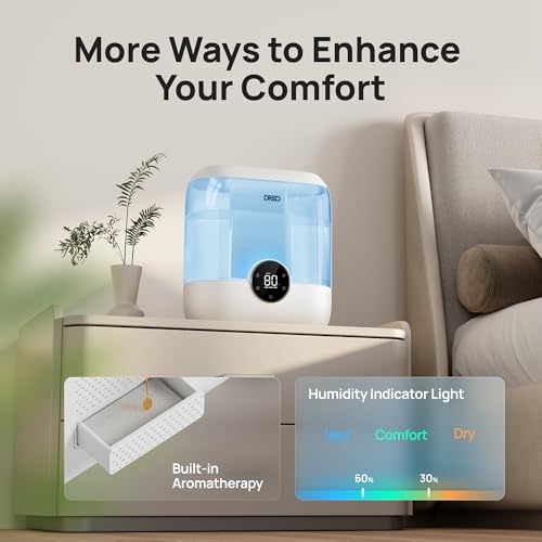 Dreo Humidifiers for Bedroom, Top Fill 4L Supersized Cool Mist Humidifier, 32H Runtime, 28 dB Quiet Ultrasonic Air Humidifier for Large Room, Plants, Baby Nursery, Indoor, Night Light, Easy to Clean