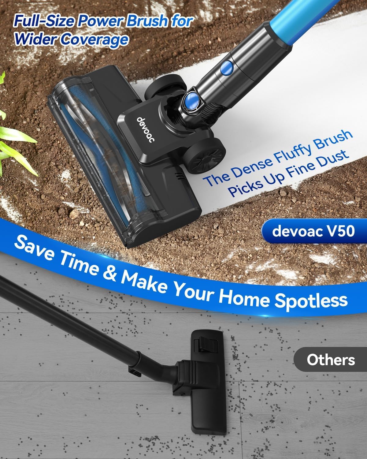 DEVOAC Cordless Vacuum Cleaner, Lightweight with Rechargeable Battery, Convenient 6 in 1 Handheld Stick Vacuum Cleaner with Powerful Suction for Carpet Hard Floor Pet Hair Home