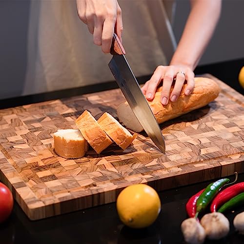 Teak Wood Cutting Board in size 1,5 x 18 x 24 inches, Large Wood Cutting Board with Deep Juice Groove, Charcuterie Cheese Board