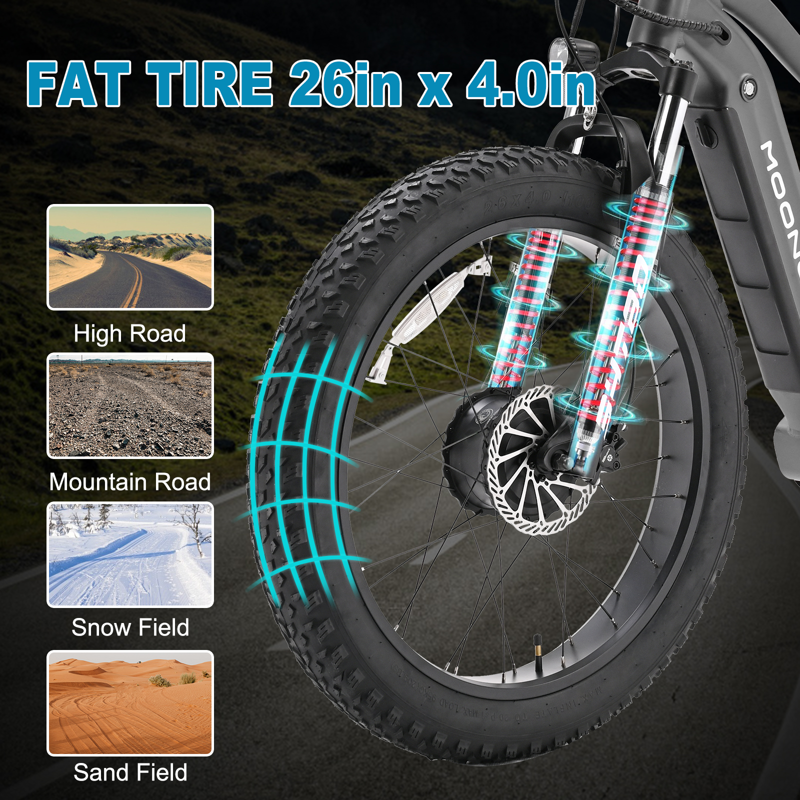 FICISOG 26" x 4" Adult Fat Tire Electric Bike , 500Wx2 Dual Motor AWD MTB, All Terrain Ebikes, 48V 15AH Removable Battery, 20MPH 7-Speed Mountain Electric Bicycle,1 Motor Range 30-45 Miles