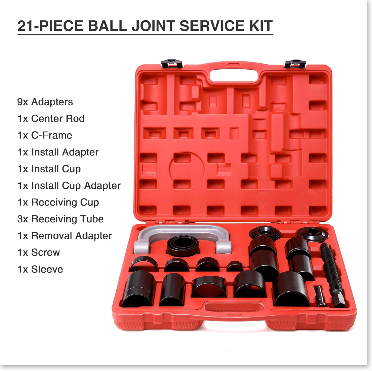 Orion Motor Tech Master Ball Joint Press Kit & U-Joint Puller Service Tool Set 21PCS - Upper and Lower Ball Joint Removal Tool Kit for Ball Joint Service with C-Press
