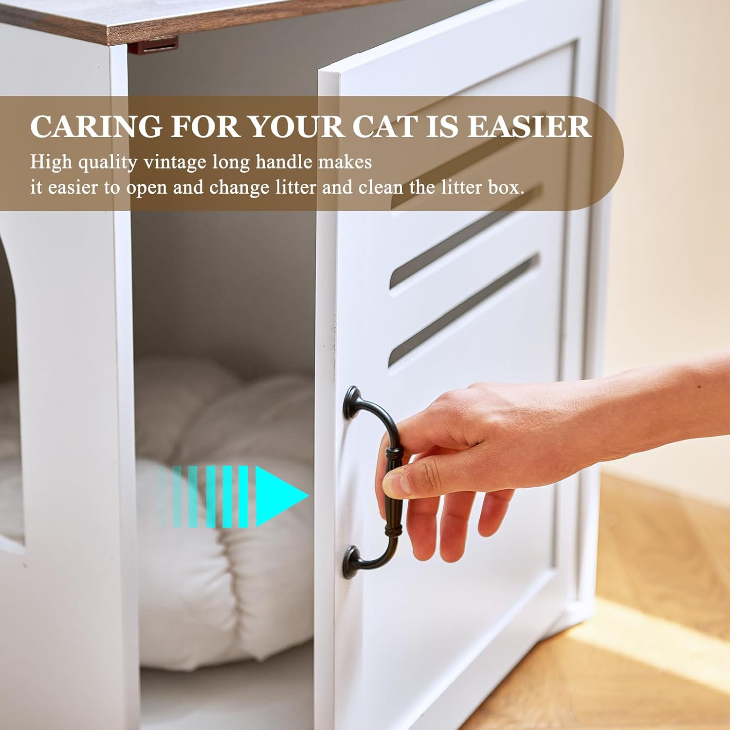 Corner Litter Box Enclosure for 2 Cats, Hidden Litter Box Furniture, Litter Box Cabinet with Double Room, Indoor Cat House End Table, 31.5 x 17.7 x 19.7 in, White