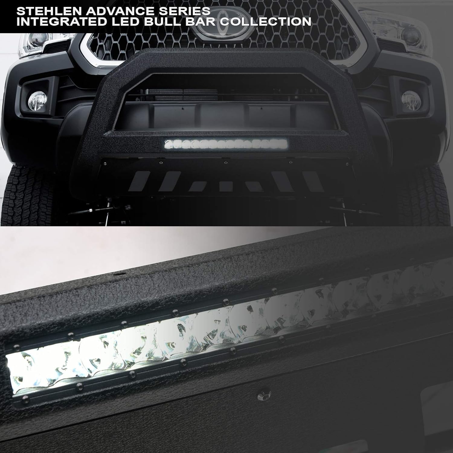 Stehlen 642167817697 Advance Series Aluminum LED Bull Bar - Textured Black For 2007-2018 Chevy Silverado GMC Sierra / 2007-2020 Suburban Avalanche Tahoe Yukon 1500/2007-2014 Cadillac Escalade