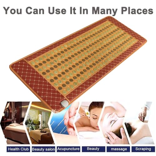 Large Heating Pad Far Infrared Stone Natural Jade Tourmaline Cushion Heating Pad Massager Stone Heating Mat for Warms Back Waist Home Office Use,70x190cm