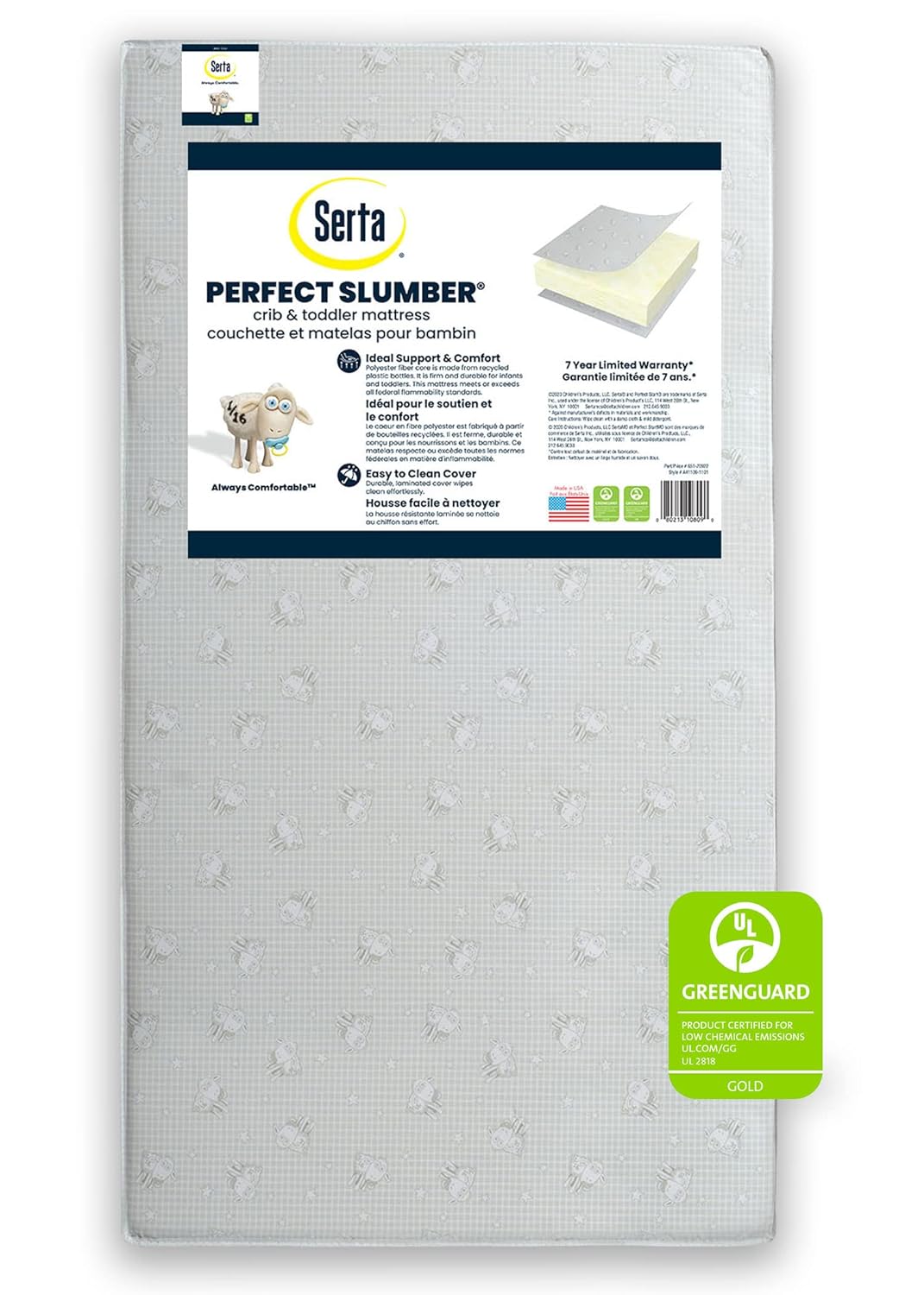 Delta Children Bianca White 6-in-1 Convertible Crib Bundle with Serta Dual Sided Waterproof Toddler Mattress