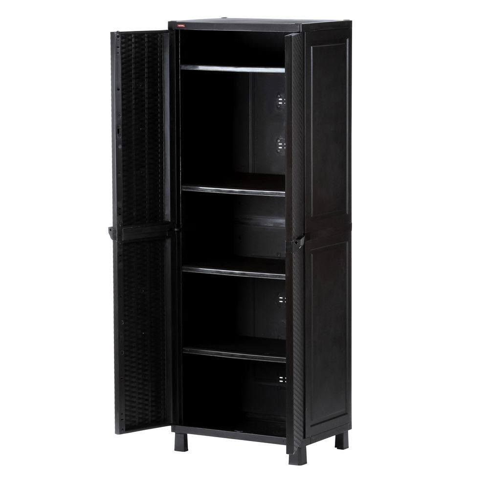 Keter Tall Resin Plastic Rattan Storage Cabinet, Brown