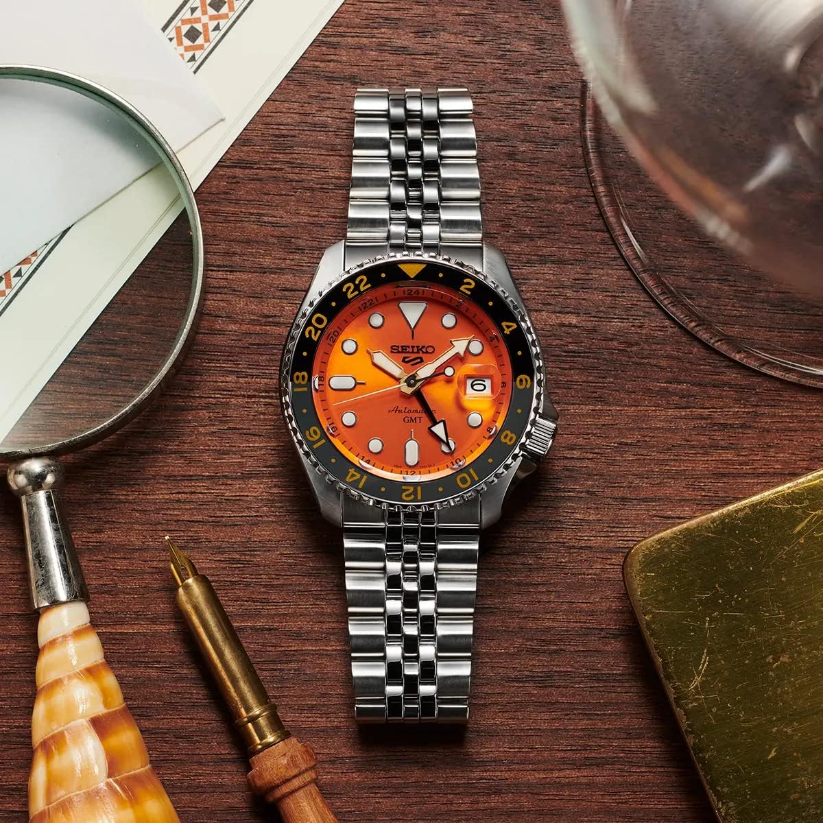 SEIKO 5 Sports GMT Automatic Orange Dial Men's Watch SSK005K1