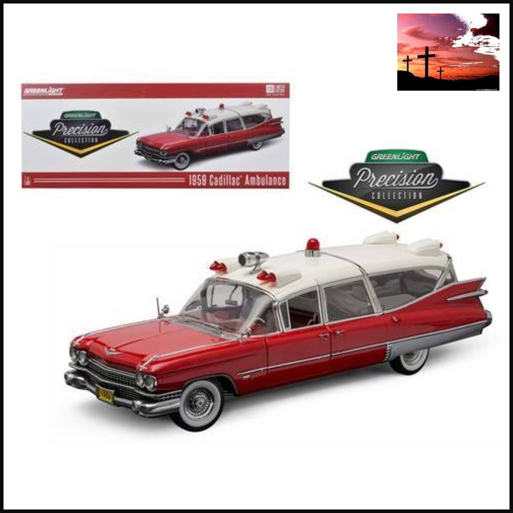 1959 Cadillac Ambulance Red and White Precision Collection 1/18 Diecast Model Car by Greenlight