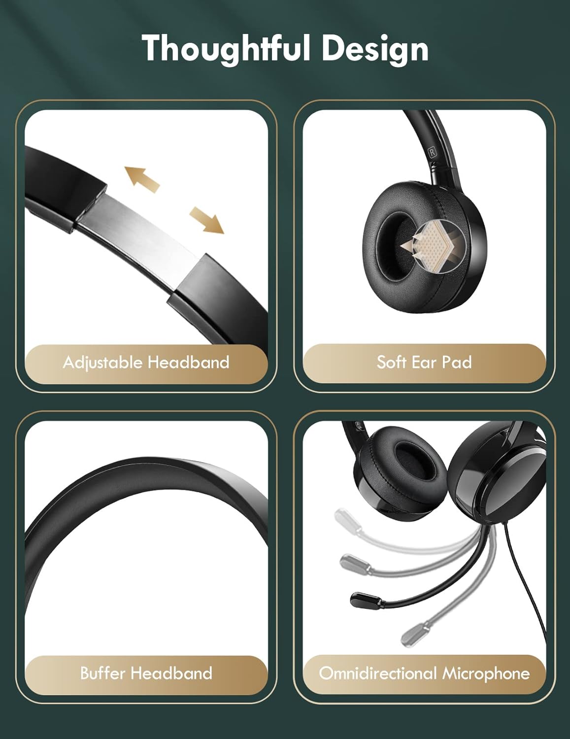 USB Headset with Microphone, 3.5mm Computer Headset with Noise Canceling&Volume Control, USB Headphones for PC, Lightweight Business Headset with Easy Mute for Zoom VoIP Skype Conference Home Office Pack of 2