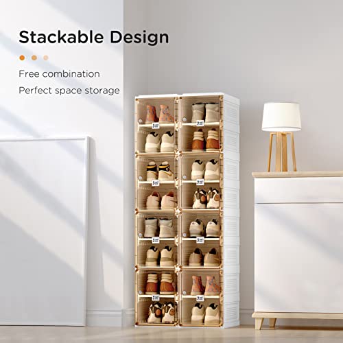 Shoe Organizer Storage Box, Portable Folding Shoe Rack for Closet with Magnetic Clear Door,Large Sneaker Cabinet Bins Sturdy Easy Assembly 10 Layers-20 Grids