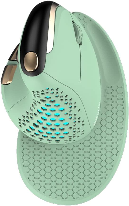 DELUX Seeker Wireless Ergonomic Vertical Mouse with OLED Screen, BT and USB Receiver, Connect with Up to 4 Devices, Thumb Wheel, 7200DPI, Programmable Rechargeable Optical Mouse(M618SXD-Blue)