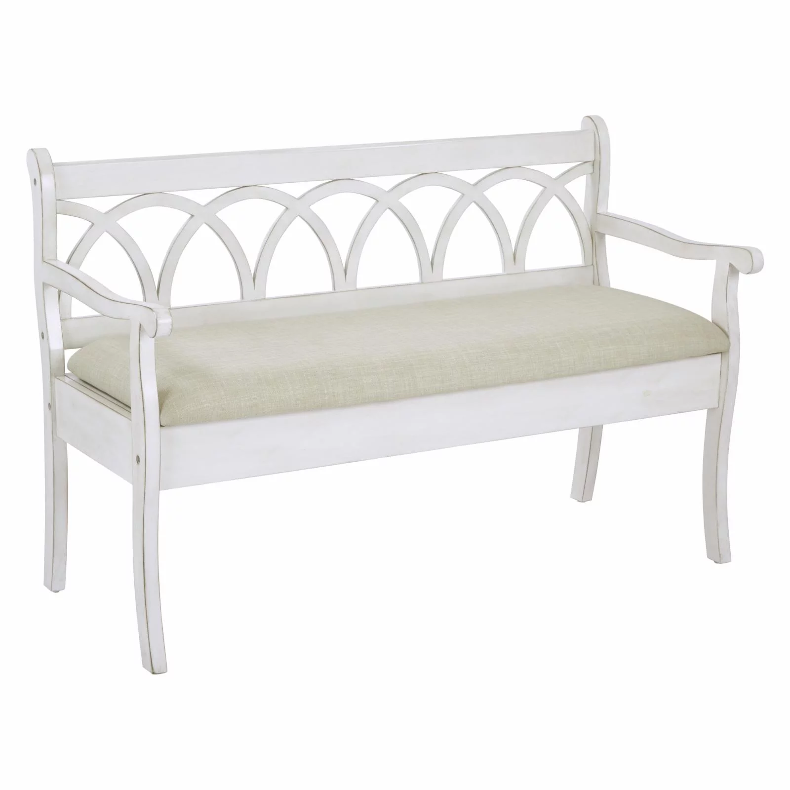OSP Home Furnishings Coventry Storage Bench in Antique Black Frame and Beige Seat Cushion K/D