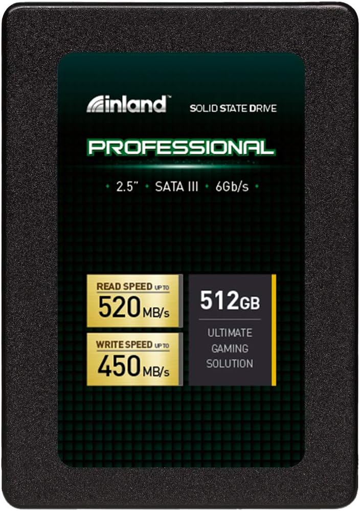 Inland Professional 512GB SSD 3D TLC NAND SATA III 6Gb/s 2.5" 7mm Internal Solid State Drive (512GB) Pack of 2