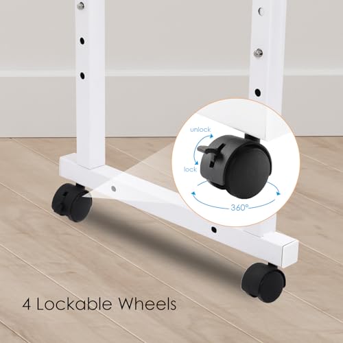 Arlopu Overbed Table with Wheels,60.6-84.2 inches Mobile Bed Desk,Rolling Computer Desk, Laptop Cart,W/0-65°Tilt Stand,4 Heights and 6 Lengths,Side Storage Basket,for Home,Office and Hospital (Brown)