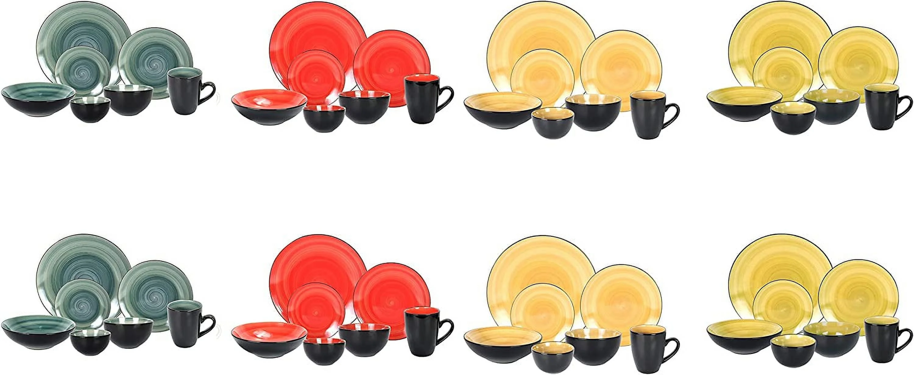 Stoneware Sonoma Dinnerware Set Black + Speckled Spin Wash (56Pc Set Mix Blue Green Red Yellow)