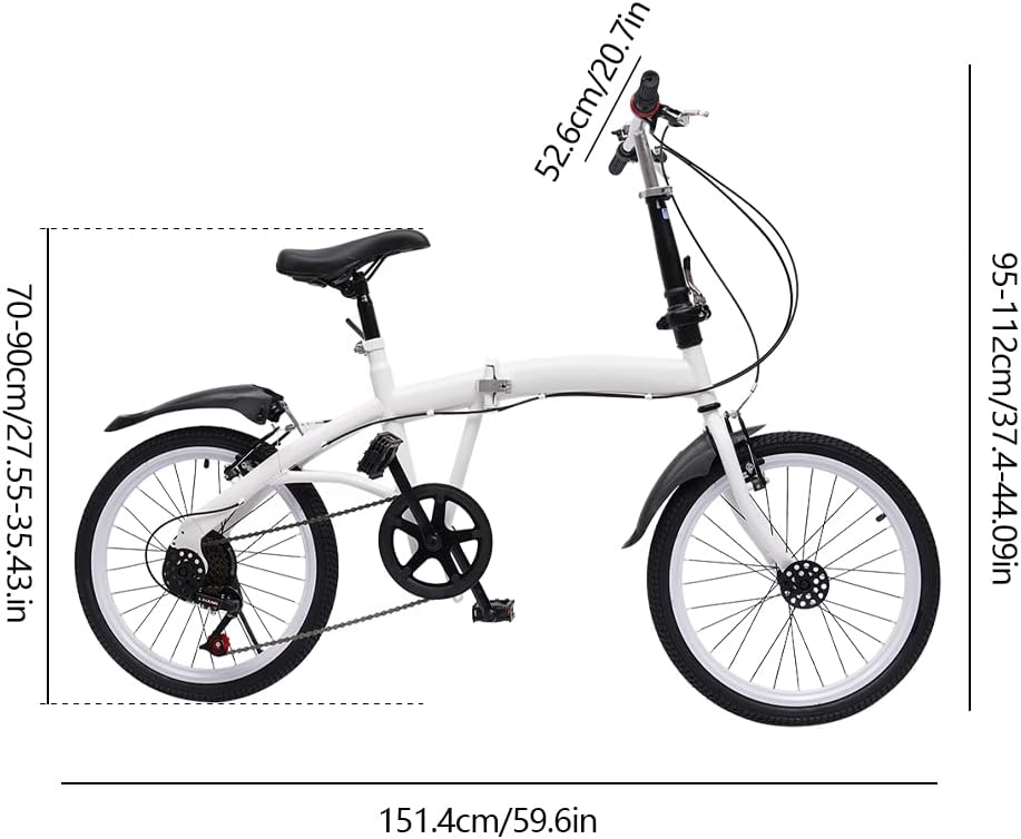 ‎20" Folding Bike, Bicycles Folding Bike for Adult 7 Speed Shifter, Camping Bicycle Light Weight Carbon Steel Height Adjustable Folding Bike for Men and Women