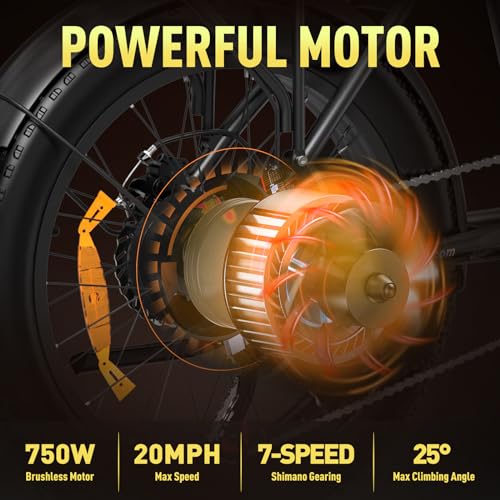 Electric Bike for Adults 20" x4.0 Fat Tire Electric Bicycle with 750W Motor, Foldable Ebkie with 48V 12AH Removable Battery E Bike Long Range 20-55mile with 7 Gears, UL2849 Certified