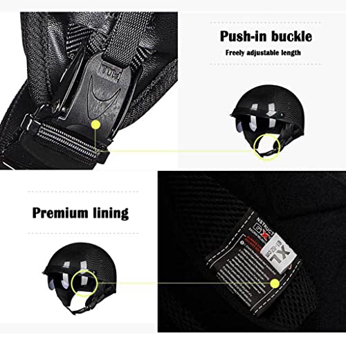 Motorcycle Half Helmet Sun Visor Quick Release Buckle, DOT Approved Half Face Helmets for Men Women, Low Profile Black Carbon Fiber