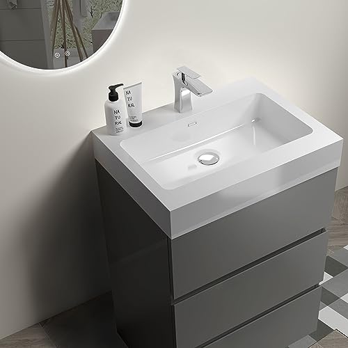 Dolonm 30 inch Bathroom Vanity with Sink, Freestanding Bathroom Cabinet with 3 Soft-Closing Drawers, Bathroom Vanity Cabinet with Large Storage, Ideal for Small Bathroom, Faucet Not Included, Walnut
