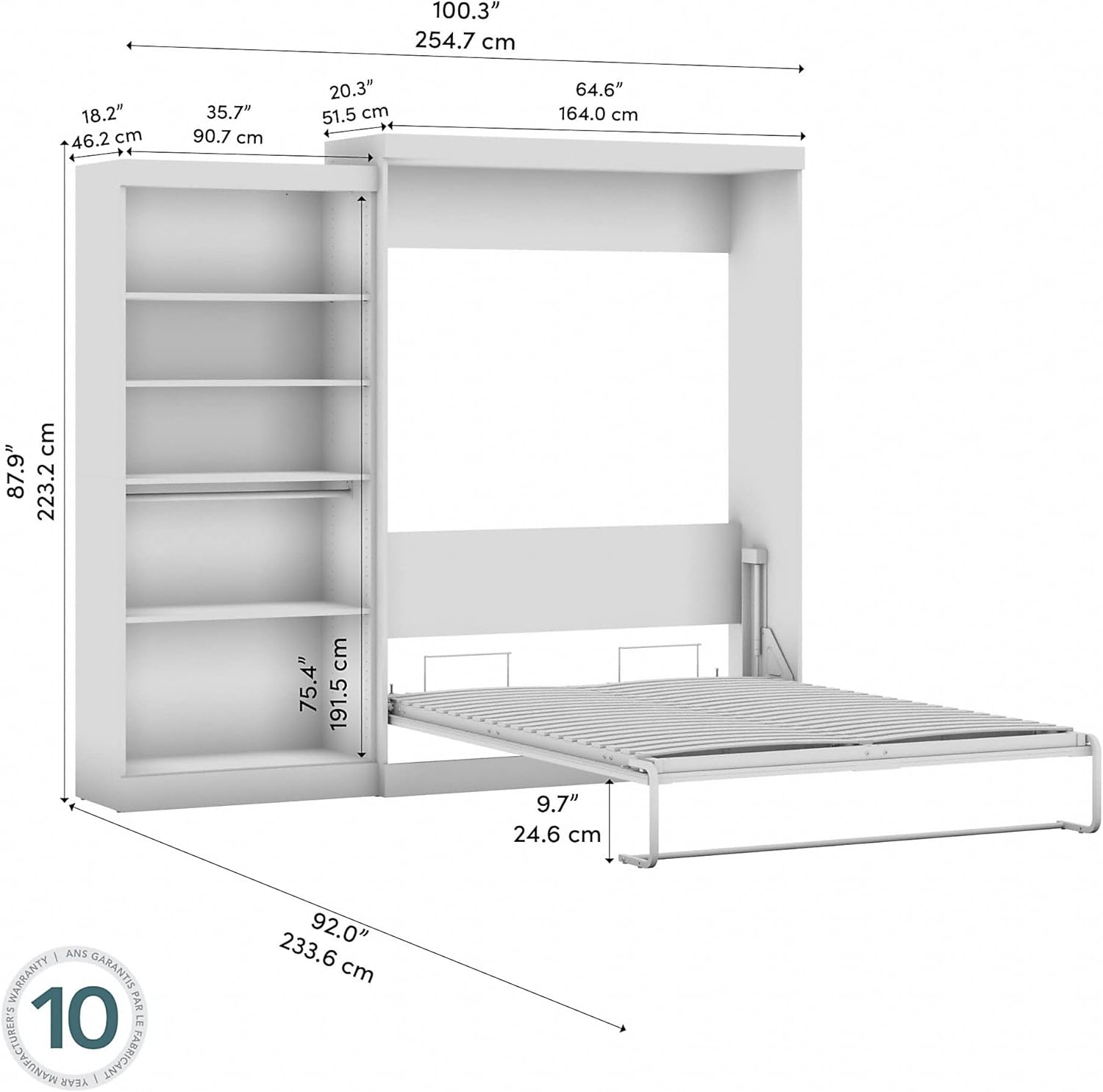 BESTAR Pur Murphy, Space-Saving Wall Bed for Multipurpose Room, QUEEN, Rustic Brown