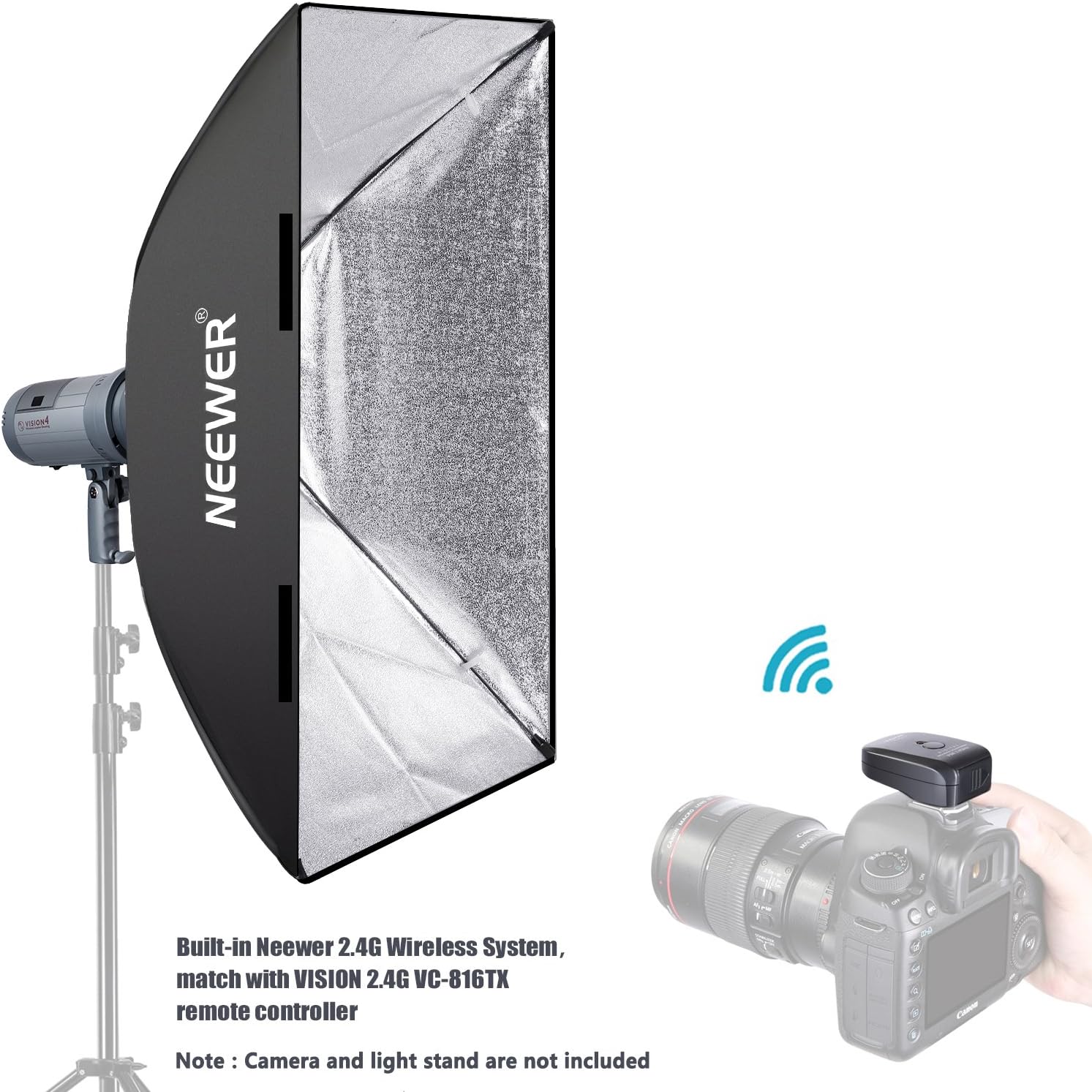 Neewer 600W Battery Powered Outdoor Studio Flash Strobe Lighting Kit:(2)VISION4 Monolight with 2.4G System,(2)Translucent White Umbrella,(2)Rectangular Softbox for Video Shooting Location Photography