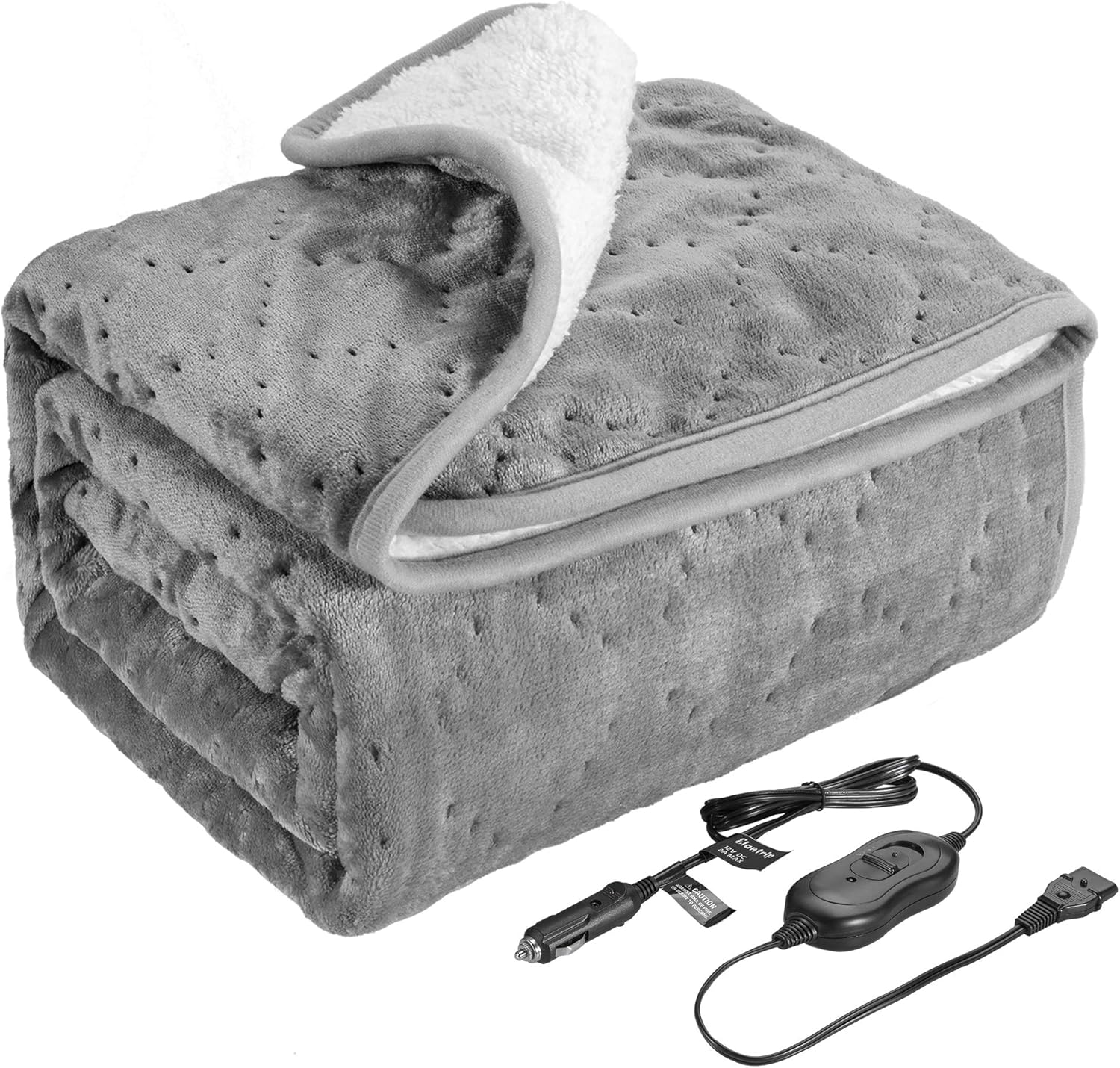 ELANTRIP Machine Washable Electric Heated Blanket12 Volt, 70 Degrees Automatic Power Offapplicable to Car Vehicle Truck SUV, Flannel Heated Travel Blanket with Temp Controller 40x55 in(Blue