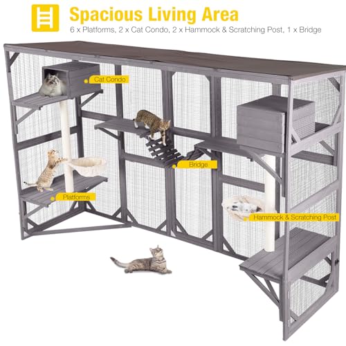 Aivituvin Catio Outdoor Cat Enclosure Window Large Cat Patio 3 Tiers with 6 Platforms and 2 Scratching Posts for Cats House 104" L