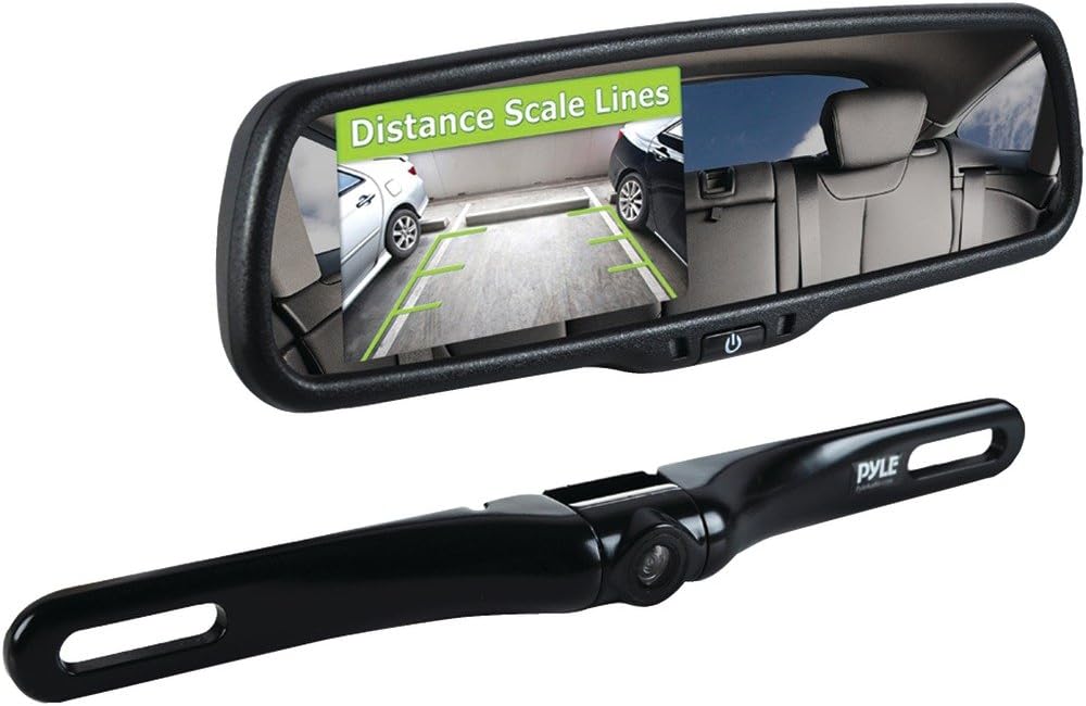Wireless Backup Rear View Camera - Waterproof License Plate Car Parking Rearview Reverse Safety/Vehicle Monitor System w/ 4.3&rdquo; Mirror Video LCD, Distance Scale Lines, Night Vision - Pyle PLCM4590WIR