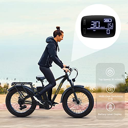 SOHAMO M3 Electric Mountain Bike for Adults, 1500W Peak Motor 30mph Electric Bike, 26"*4" Fat Tire Ebike w/ 48V 15/20AH Removable Battery, 40/60 Miles 7-Speed Gears E Bike for Dirt Sandy Snow Offroad