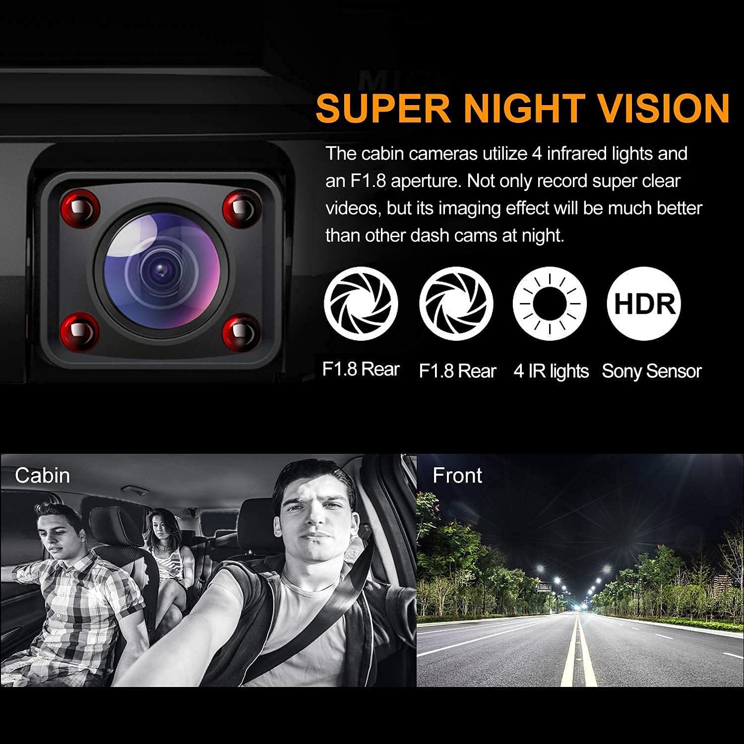 2021 Upgrade 4K 2160P Front and Cabin 1080P+1080P Dual FHD Dash Cam Built in WiFi for Cars Taxi, 24H Parking Monitor, Infrared Night Vision, G-Sensor, 2.0" LCD Loop Recording Car Camera, D30H Pack of 2