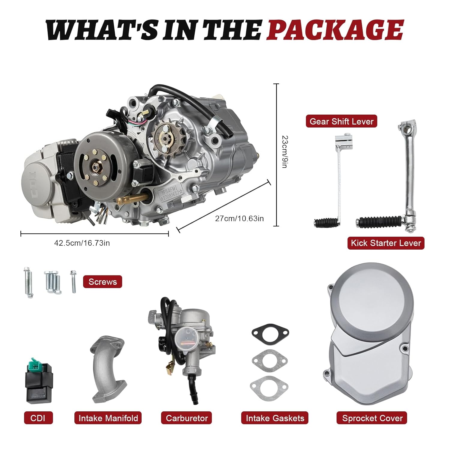 125CC 4-Stroke Engine Motor Kit, Motor Engine for Honda CRF50 XR50 CRF70 Z50R QR50 Dirt Pit Bike, Engine Kit with Manual Clutch and PZ22 Carburetor Single Cylinder Air-Cooled
