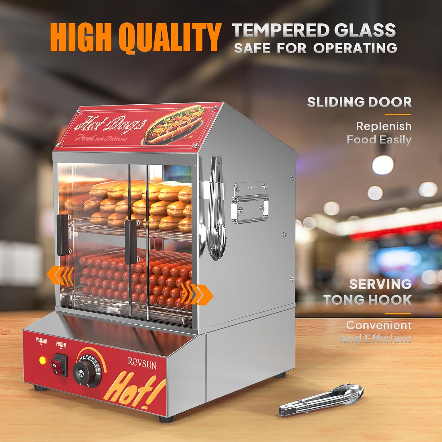 Hot Dog Steamer 175 Hot Dogs & 40 Buns Capacity, 31.7QT/30L Hut Steamer Hot Dog Steamer and Bun Warmer Cooker 2-Tier with Removable Shelves Food Clip for Party Event Concession Stand