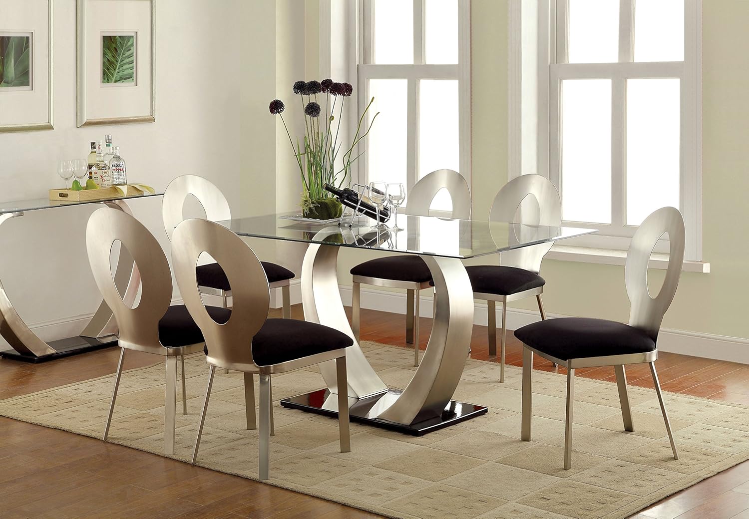 Furniture of America Alvados Rectangular Glass Top Dining Table