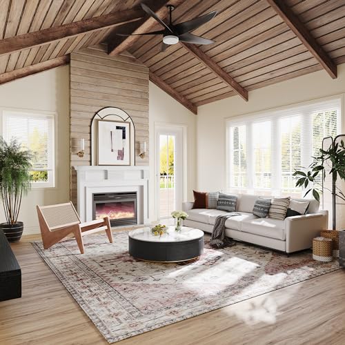 POVISON Modern Round Coffee Table with Storage, Sintered Stone Top Drum Coffee Table with Drawers, Oak Veneer, Circle Coffee Tables for Living Room, 35.43", Fully Assembled