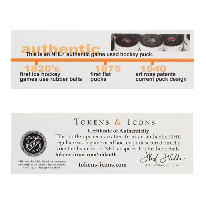 Tokens u0026 Icons New York Rangers Game-Used Puck Bottle Opener