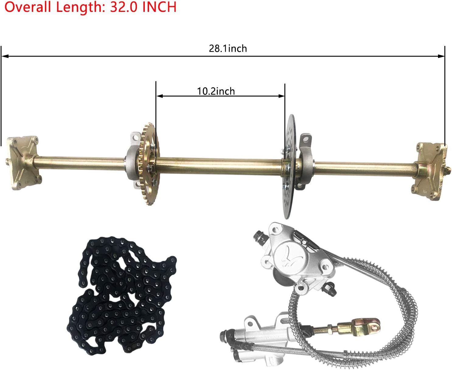 Kinbelle Rear Axle Shaft Kit 740mm w/Brake Assembly Sprocket fit for Go Kart Quad Drift Trike