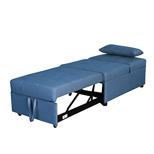 Fold Sofa Bed,Folding Ottoman Sleeper Sofa Bed,Modern Convertible Sleeper Chair Bed Sleeper Couch Bed Single Studio Futon Bed Guest Chaise Lounge Bed with Adjustable Recliner(Linen Fabric Blue)