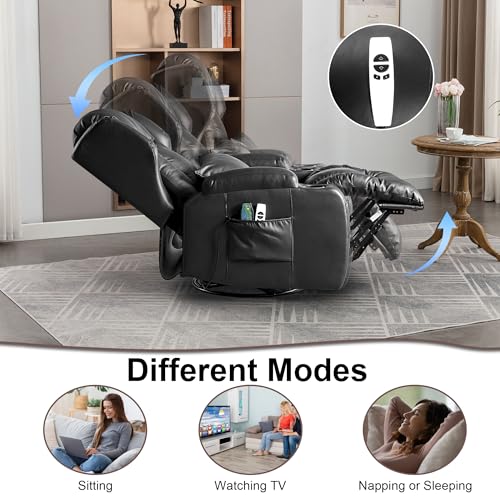 TUNYI Power Recliner Chair Velvet Fabric Home Theater Seating Glider Reclining Sofa with Massage & Heat Swivel Rocker Recliner Chair for Living Room with LED Light/USB Port/Lumbar Pillow (Brown)