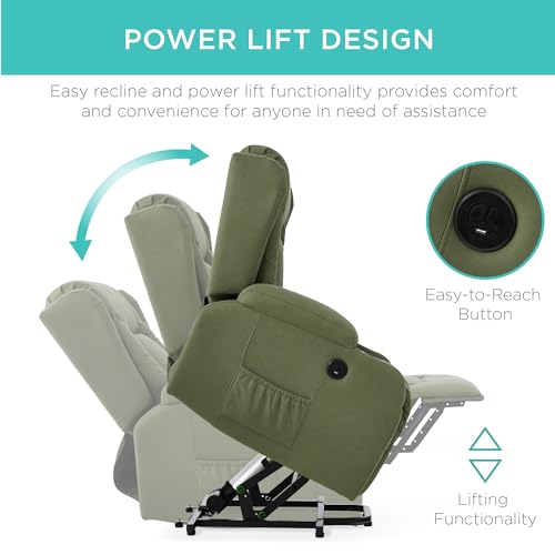 Best Choice Products PU Leather Electric Power Lift Chair, Recliner Massage Chair, Adjustable Furniture for Back, Legs w/ 3 Positions, USB Port, Heat, Cupholders, Easy-to-Reach Side Button - Brown