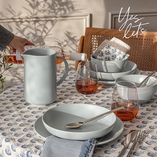 over&back Coupe Dinnerware Set - Stoneware Dishes - Comes with 4 Dinner Plates, 4 Salad Plates, 4 Cereal Bowls, and 4 Dinner Bowls - 16-Piece All-Occasion Place Settings - Semi-Matte Fog Blue