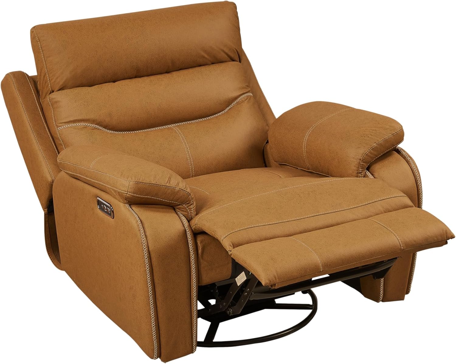 38" Dual Motor Rocking and 240 Degree Swivel Single Sofa Recliner Chair for Elderly, Power Headrest, Living Room Lazy Boy Lounge w/One-Key Reset Button and USB Charging (Yellow Brown)